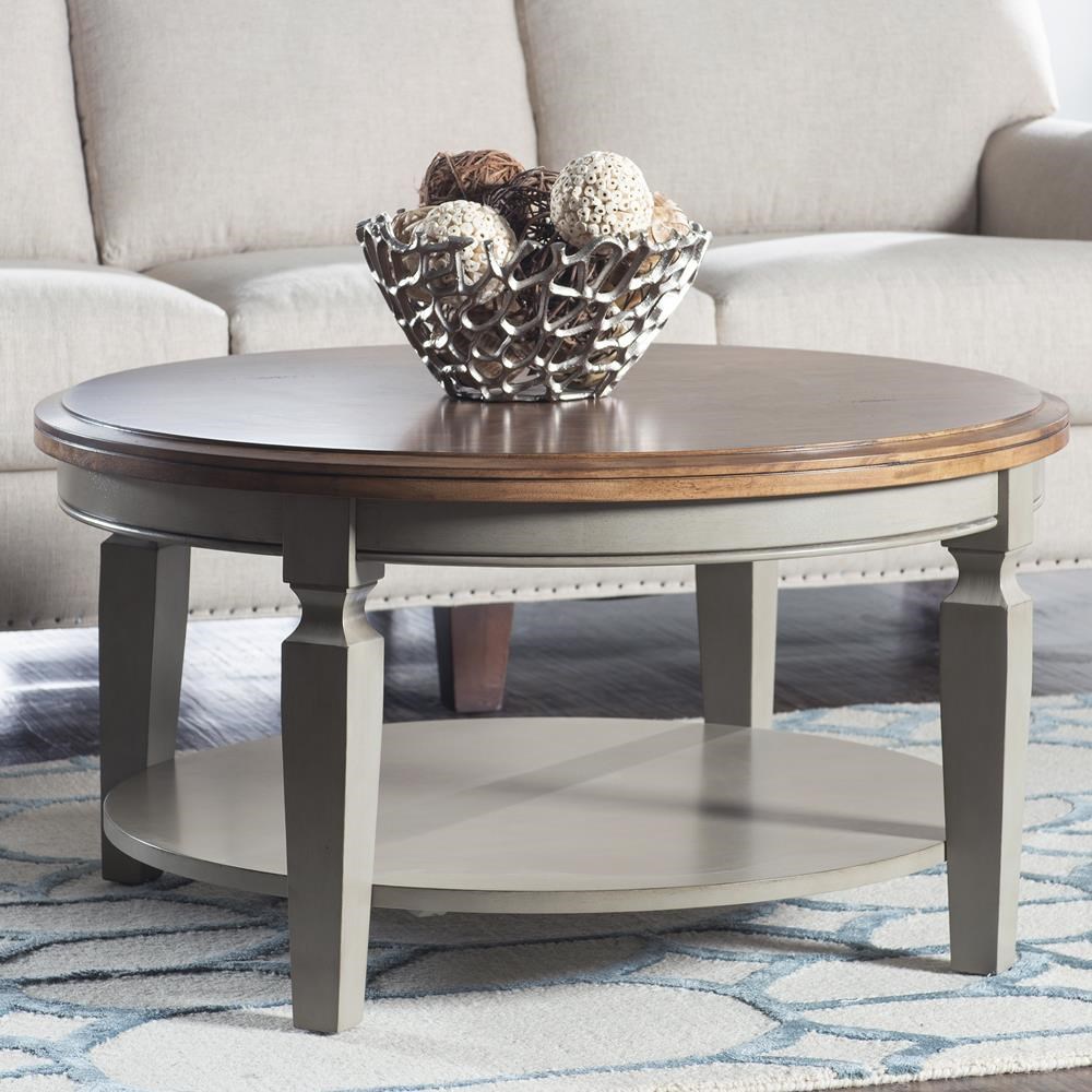 John Thomas Vista Round Coffee Table in Hickory and Stone Finish